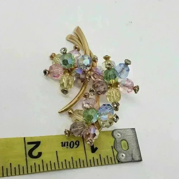 Vintage Marvella Brooch Faceted Glass Beads Head Pins Floral Pink Blue Lavender - Picture 4 of 8